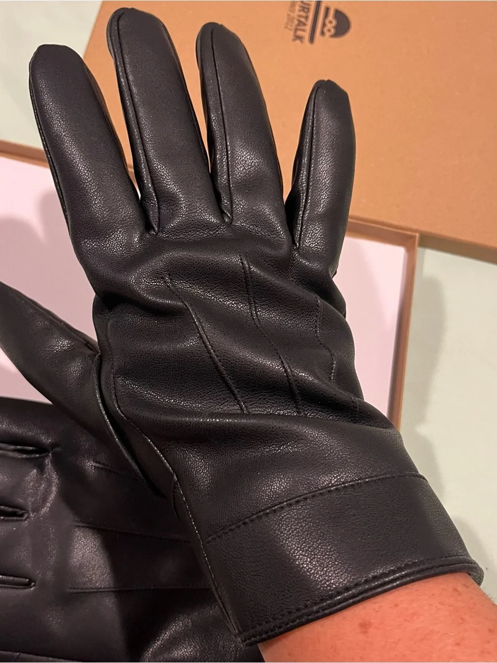 FURTALK classic black leather winter gloves,Women Large